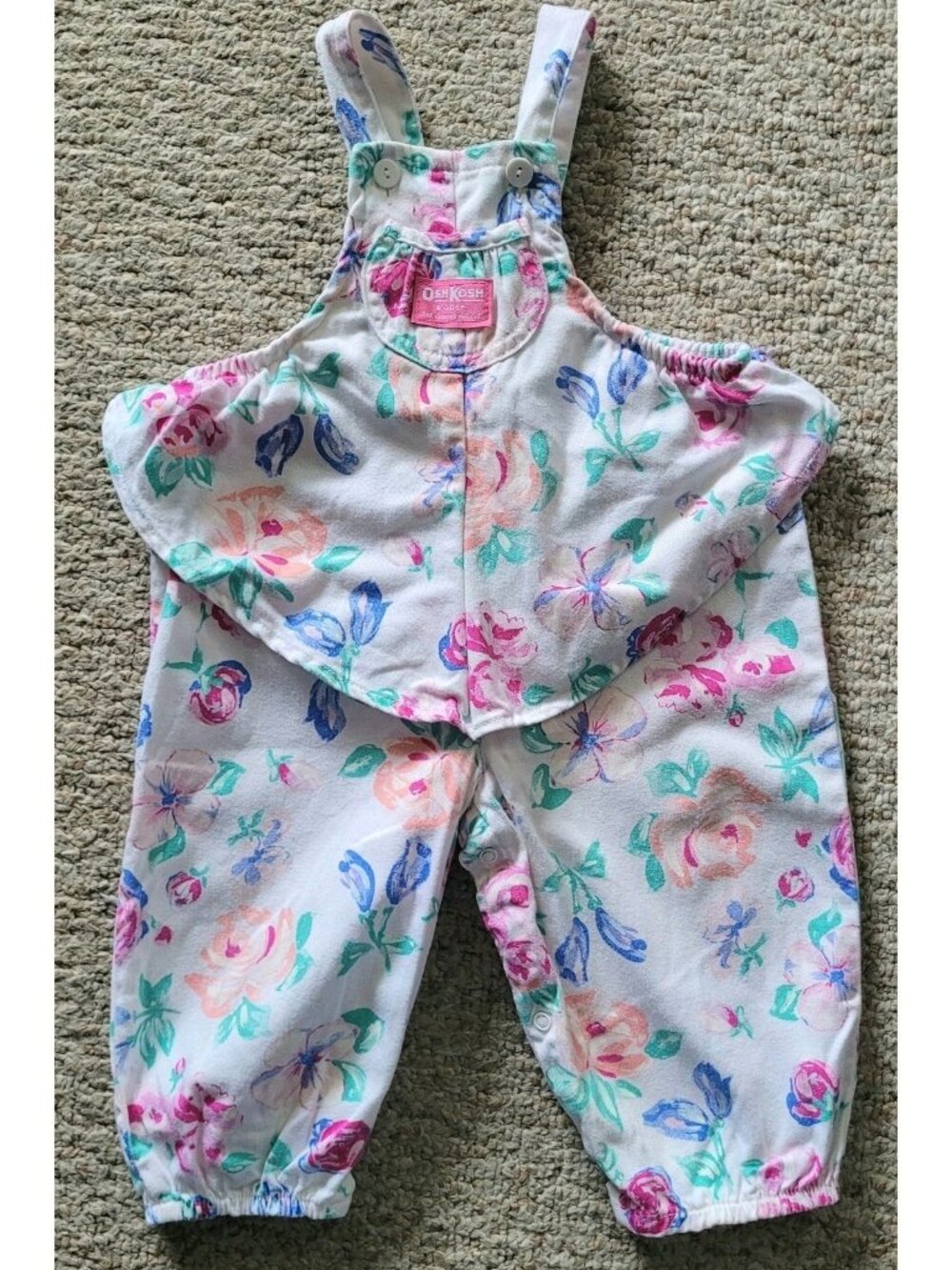 Vintage OshKosh Floral Ballet Bunny Ruffle Overalls Size 24 Mo Vestbak Romper